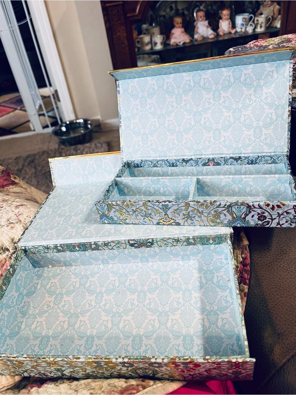Punch Studio / Light Blue Patterned Organizer Boxes with Compartments.